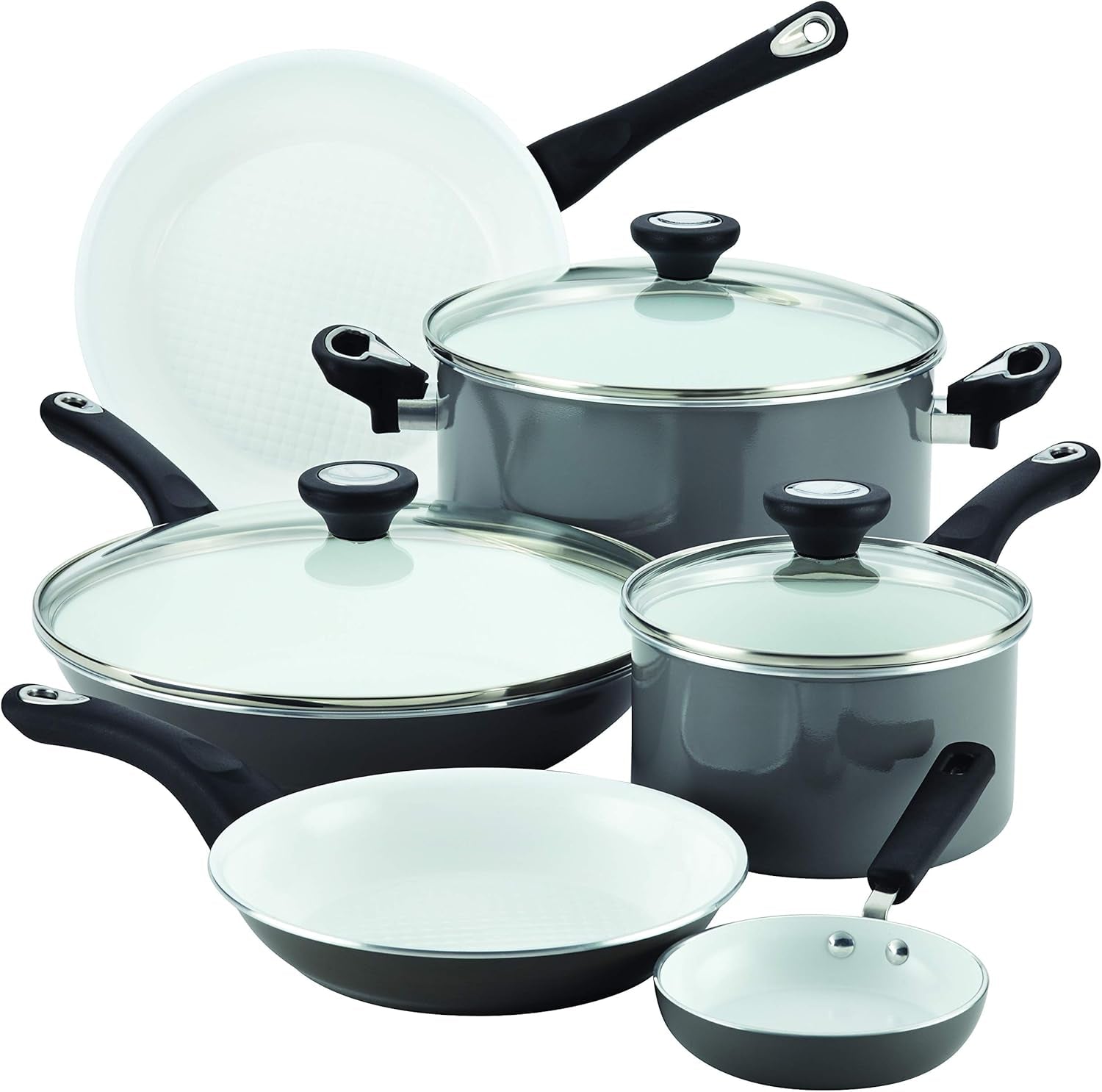 Farberware 17498 Ceramic Nonstick Cookware Pots and Pans Set, 12 Piece, Gray