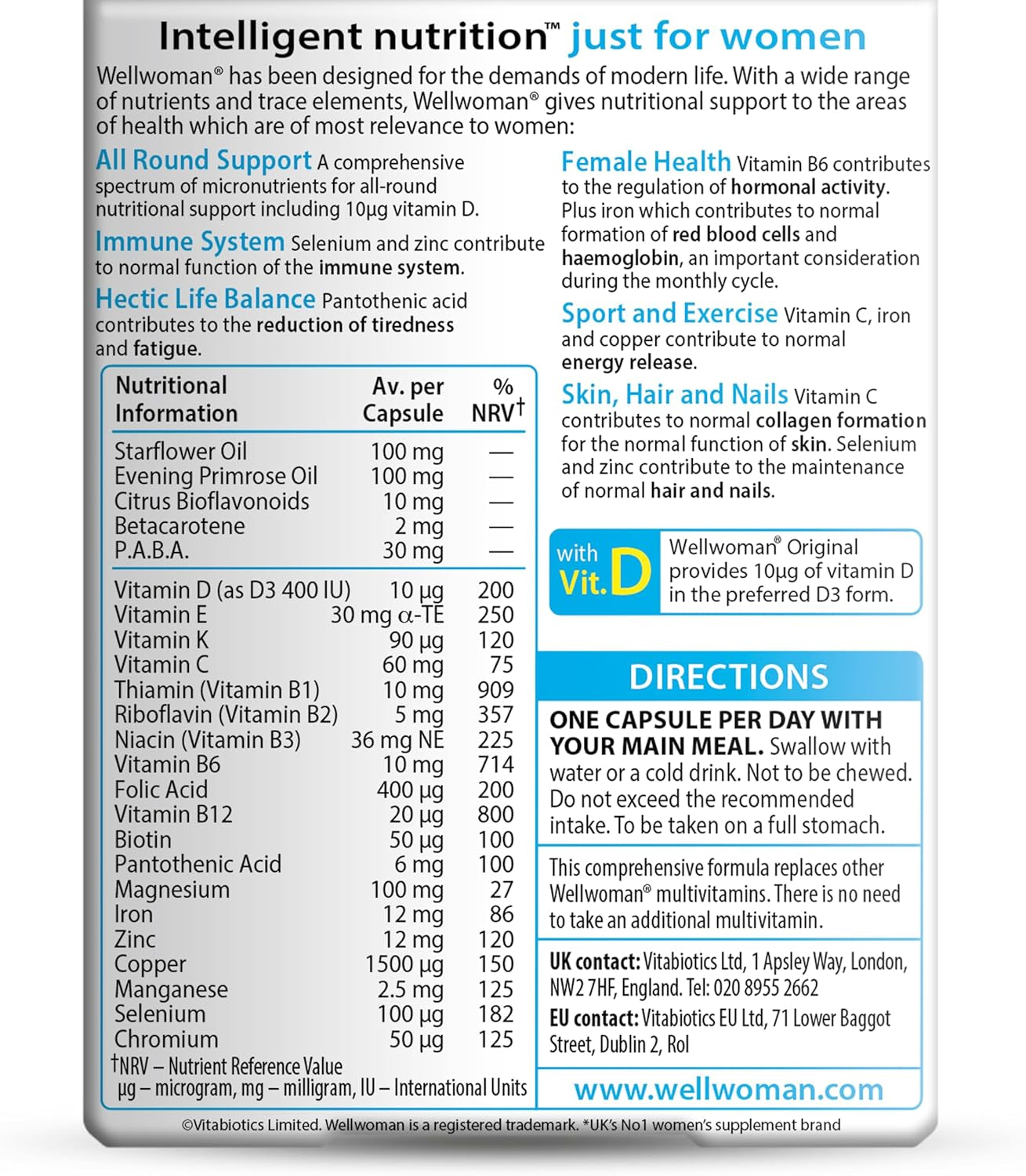 Wellwoman Vitabiotics Advanced Vitamin & Mineral Formula with Evening Primrose & Starflower Oils 30 Capsules