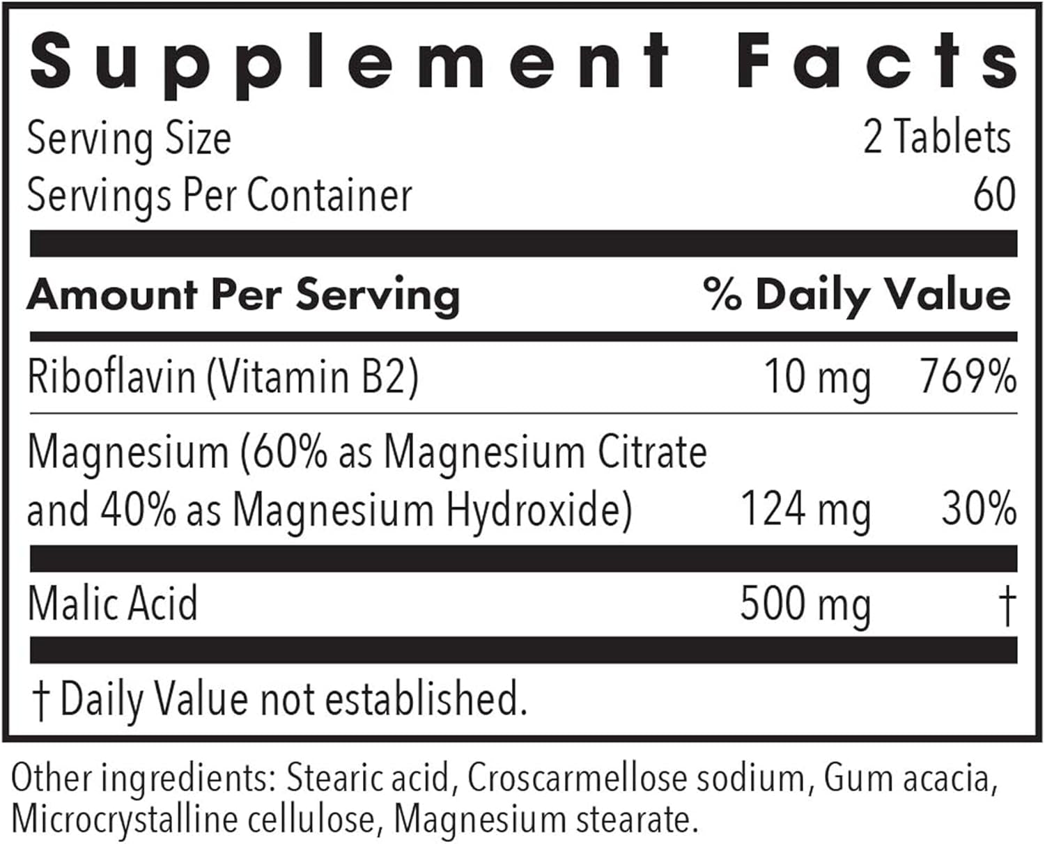 Allergy Research Group Magnesium Malate Forte Supplement - Magnesium and Malic Acid, Energy Support, Vitamin B2, Vegetarian Tablets - 120 Count