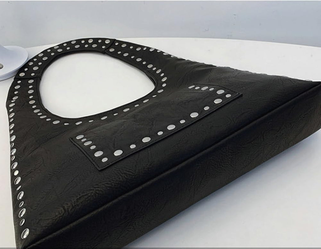 Y2K Crescent Hobo Bags Women 90S Trendy Studded Shoulder Satchels Crossbody Purse PU Leather Punk Underarm Tote Handbag