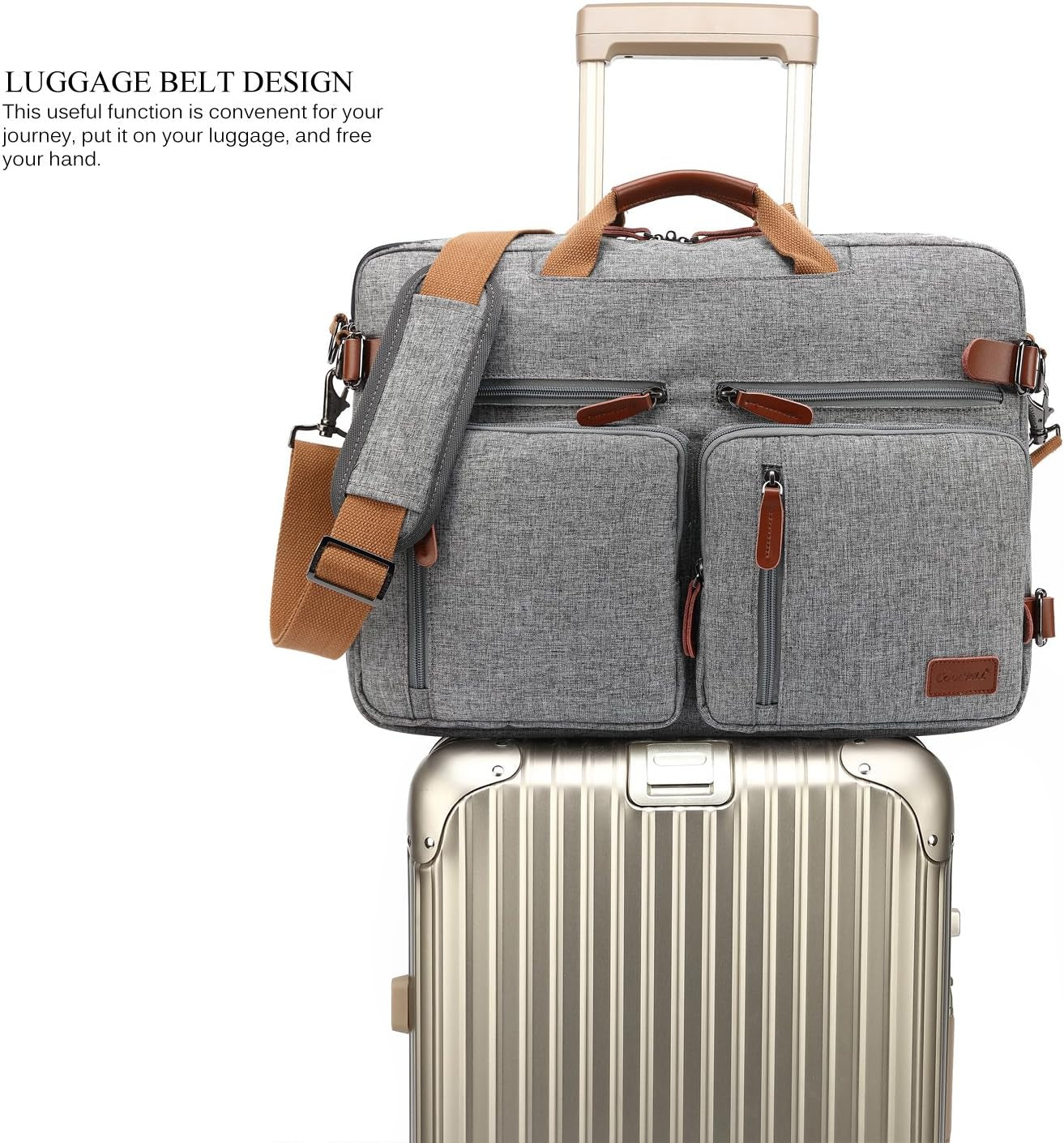 Convertible Backpack Messenger Shoulder Bag Laptop Case Handbag Business Briefcase Multi-Functional Travel Rucksack Fits 17.3 Inch Laptop for Men/Women (Grey)