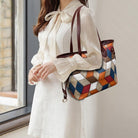 2Pcs Tote Purse and Handbag Set for Women PU Splicing Color Block Shoulder Bags Clutch Wallet