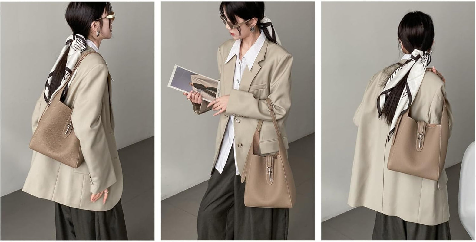 Trendy Bucket Bags for Women 2025, Vegan Leather Crossbody Elegant Retro Large Capacity Adjustable Shoulder Strap