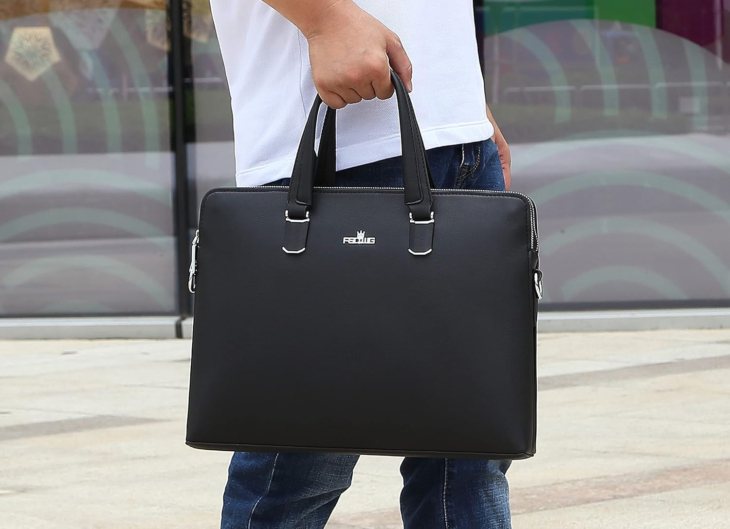 Fsd.Wg]Business Bag Leather Briefcase Shoulder Laptop Business Bag for Men