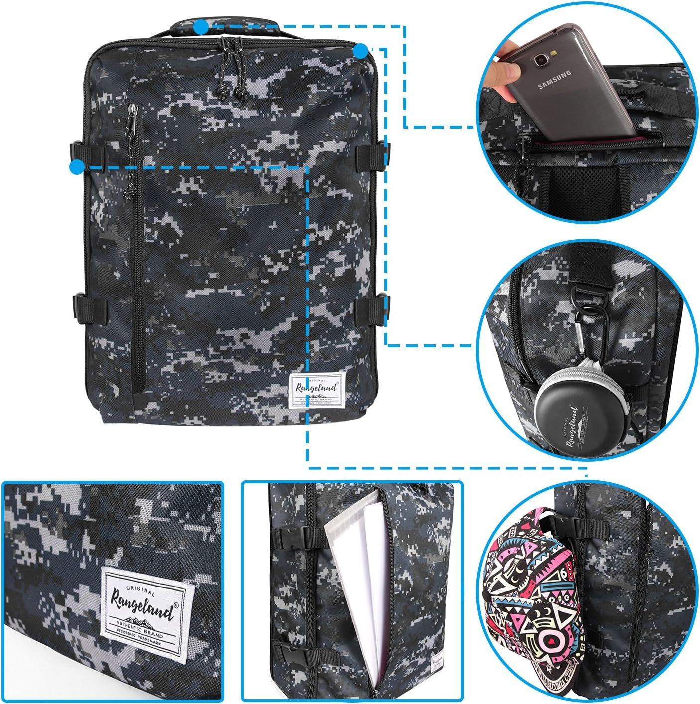 Underseat Carry-On Backpack Luggage Lightweight Casual Laptop Backpack 15.6-Inch Travel Commute Gym Sport Daypack 21L, Digi Camo