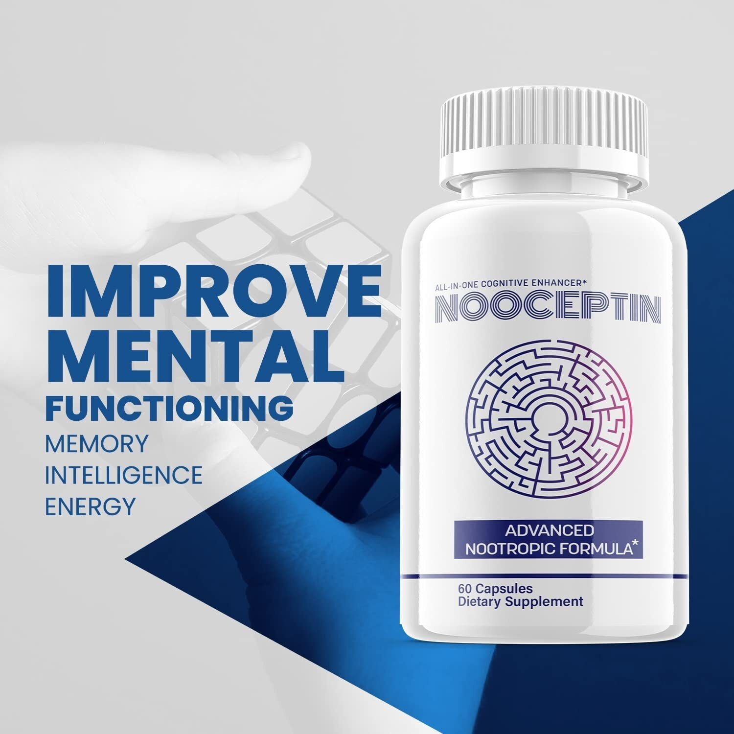 (1 Pack) Nooceptin Nootropic Supplement - Brain Productivity Support - 60 Caps