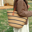 Straw Beach Bag for Women Summer Shoulder Bucket Handbag Straw Tote Bag Woven Shoulder Purses
