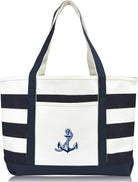 Anchor with Rope Womens Embroidered Striped Tote Bag Premium Cotton