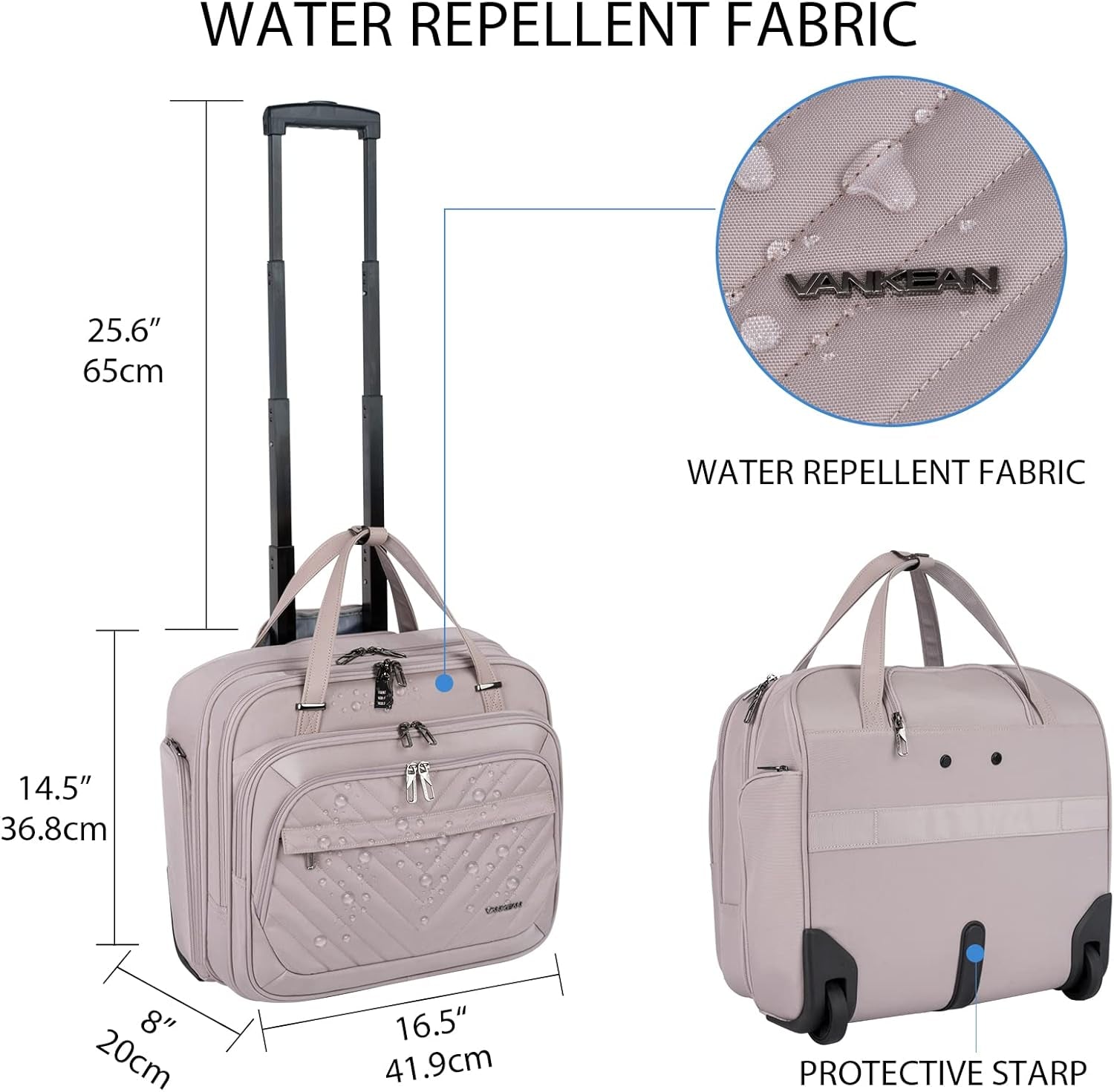 VANKEAN Laptop Bag Women with Wheels, 15.6 Inch Rolling Briefcase for Women, Water Repellent Overnight Rolling Computer Bag with RFID Pockets for Travel Business Work School, Light Dusty Pink