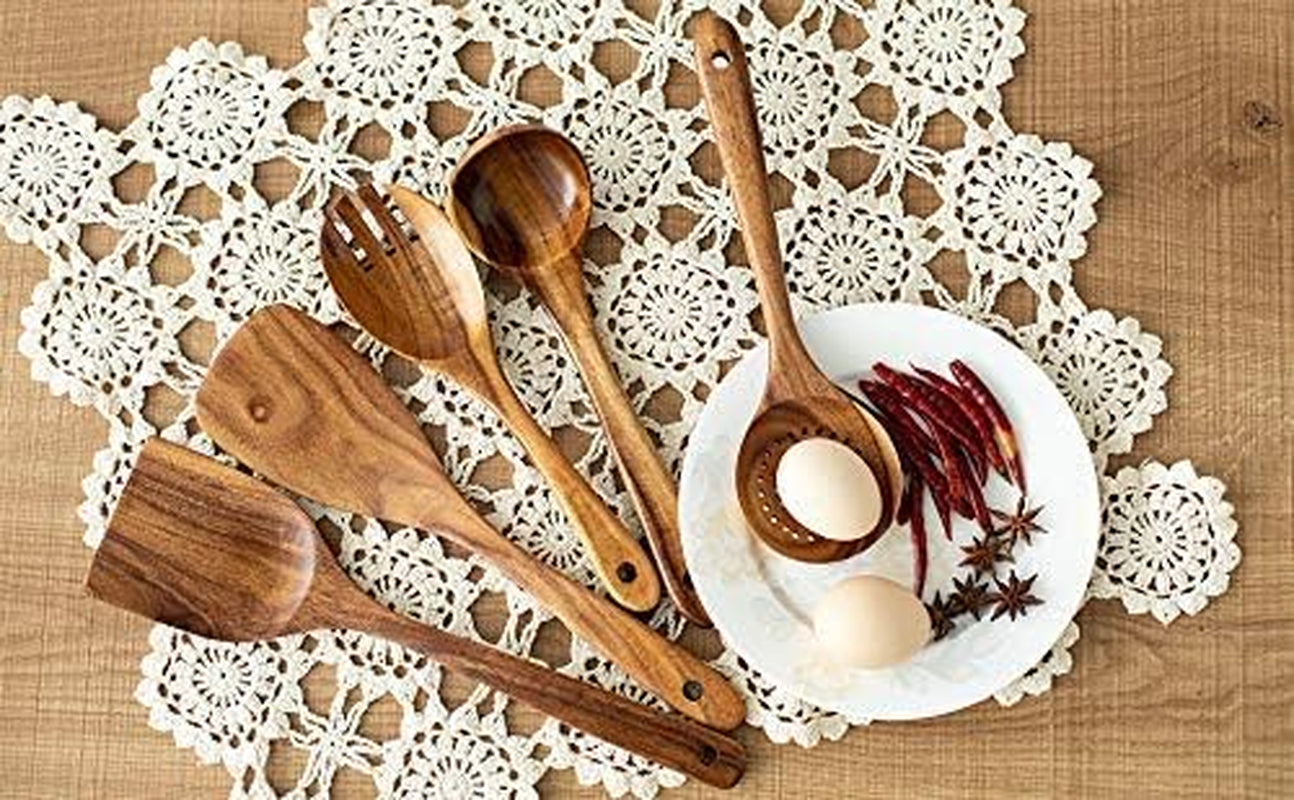 Wooden Kitchen Utensils Set, 2 Pcs Natural Acacia Wooden Cooking Spurtle Set for Non-Stick Pan Kitchen Tool Cooking Ladle and Wok Spatulas, Wooden Spoons for Cooking