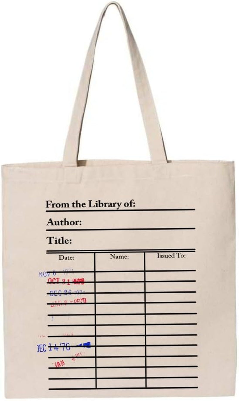 Universal Zone Library Card Tote Bag with Vintage Due Date Stamps, Book Lover Canvas Bag, Literary Handbag, Reusable Book Tote