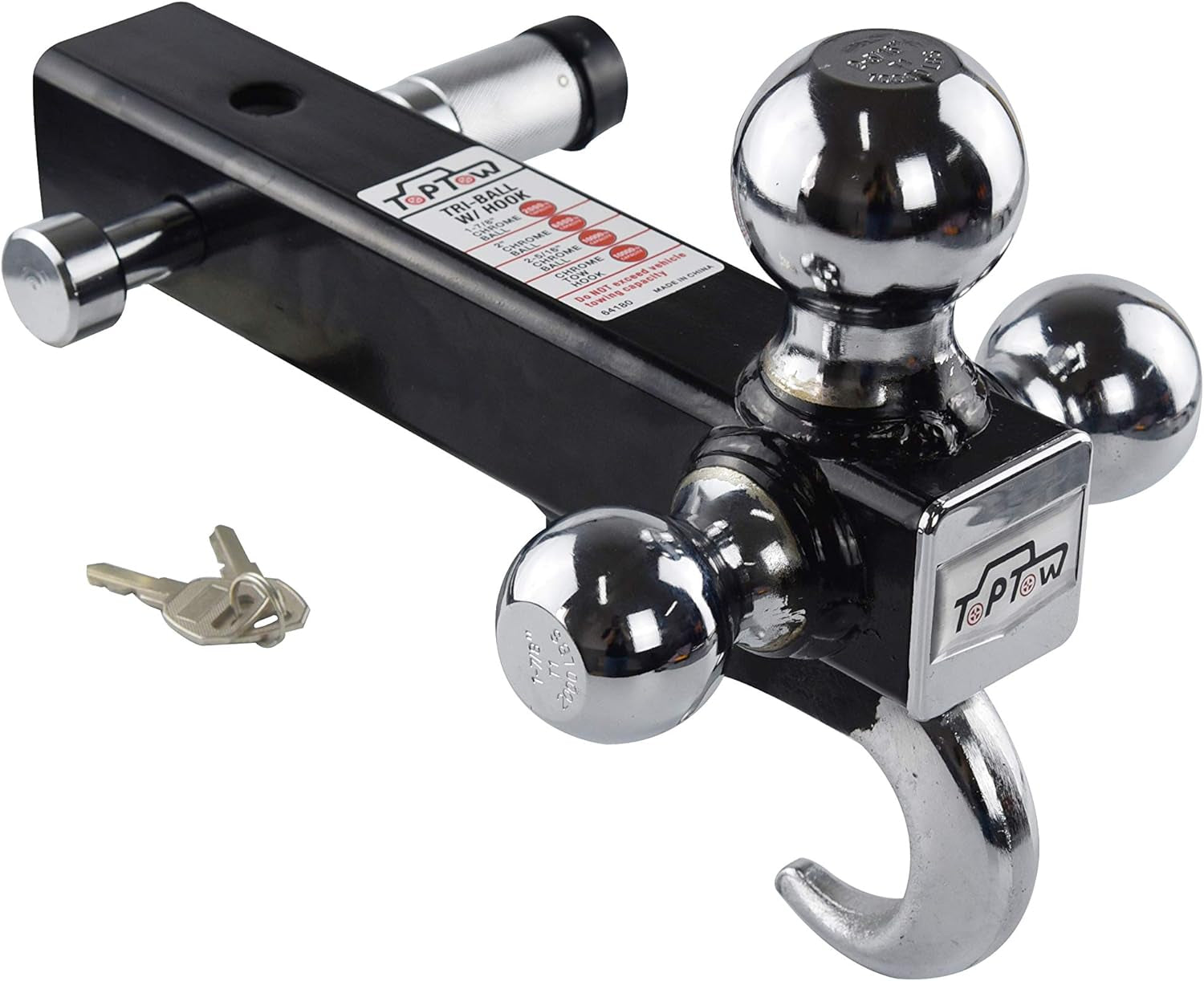 TOPTOW 64180L Trailer Receiver Hitch Triple Ball Mount with Hook, Fits for 50.8