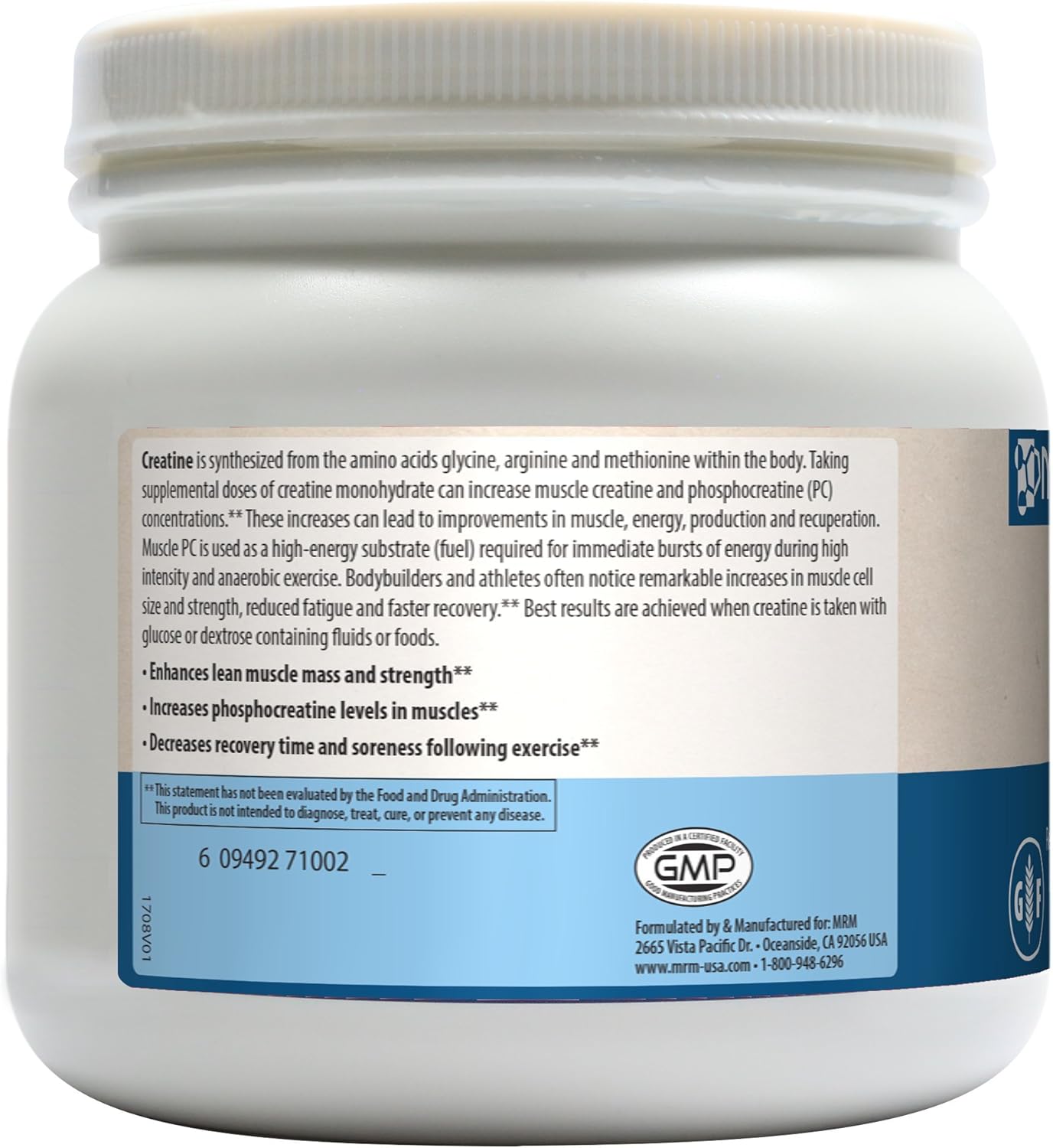 MRM Creatine Monohydrate 500, 1.1-Pound Plastic Jars (Pack of 6)