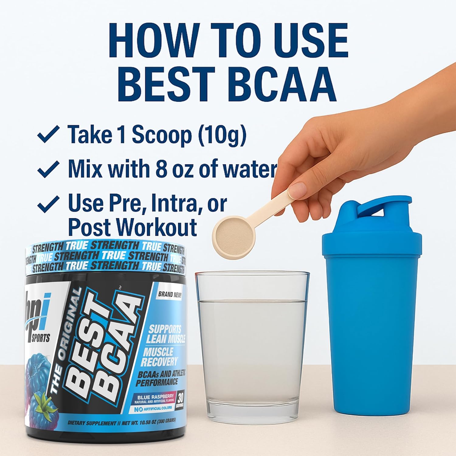 BPI Sports Best BCAA Powder - Muscle Recovery Support - Branched Chain Amino Acids | Building Blocks of Protein and Muscle - Post Workout Recovery – Hydration - Blue Raspberry, 30 Servings