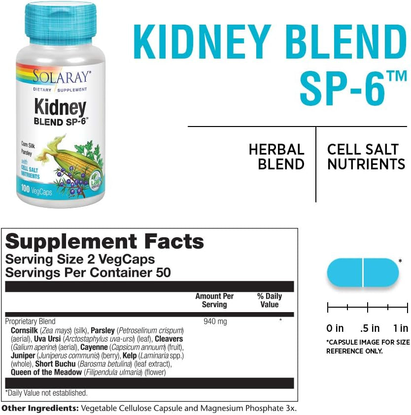 SOLARAY Kidney Blend SP-6 | Herbal Blend W/Cell Salt Nutrients to Help Support Healthy Kidney Function | Non-Gmo, Vegan (1 Pack)