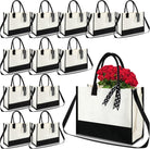 Paterr 12 Pcs Bridesmaid Canvas Tote Bags Bulk for Women Black and White Canvas Bag with Shoulder Strap and Zipper for Wedding Mother Teacher Bride Friend