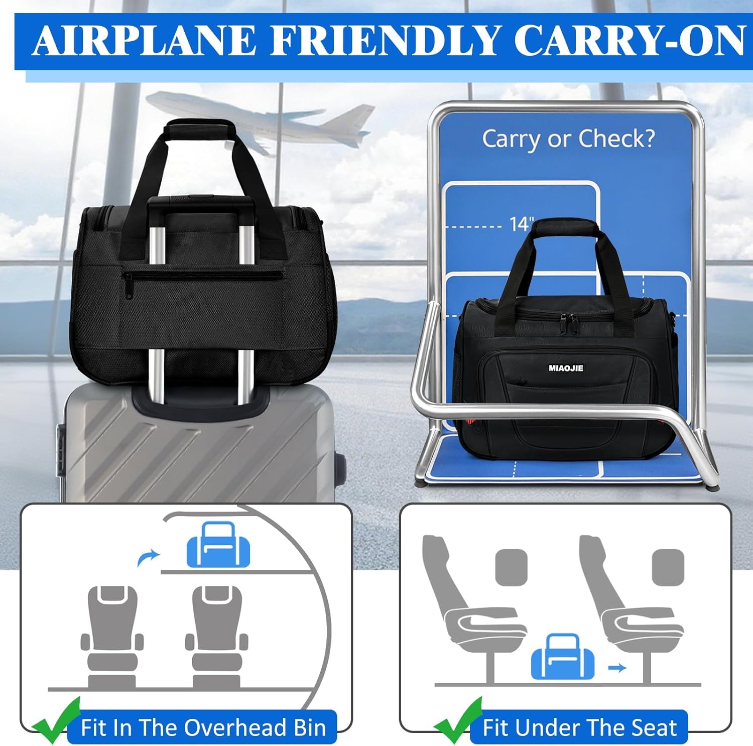 Underseat Carry on Luggage Bag Airplanes Personal Item Bag, Weekender Overnight Gym Tote Bag Travel Duffel Bags for Men Women