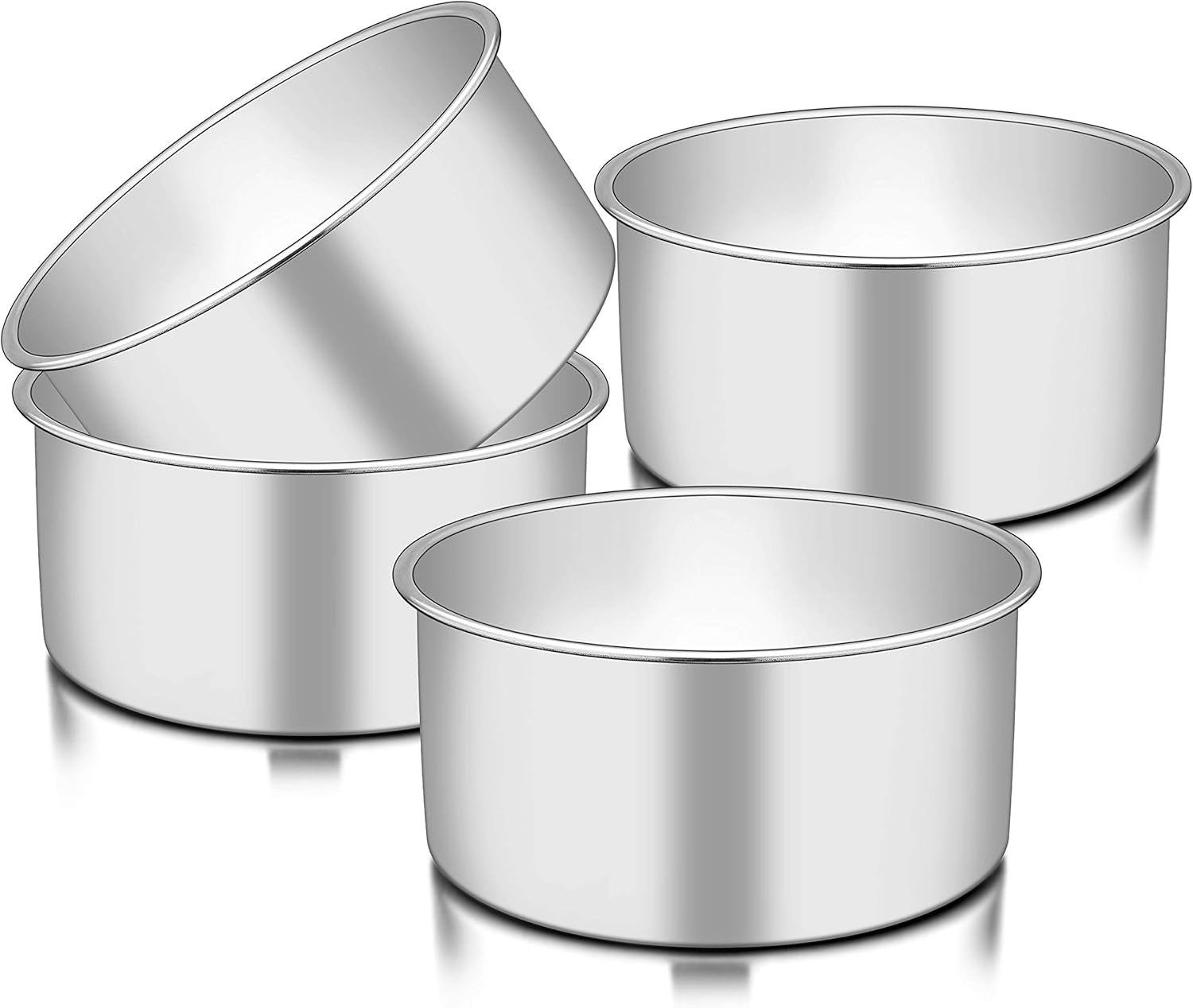 Teamfar 6 Inch Cake Pan Set of 3, 6” X 3” round Cake Pan Deep Tier Baking Cake Pans Stainless Steel, for Birthday Wedding Party, Healthy & Toxic Free, Deep & Straight Size, Oven & Dishwasher Safe