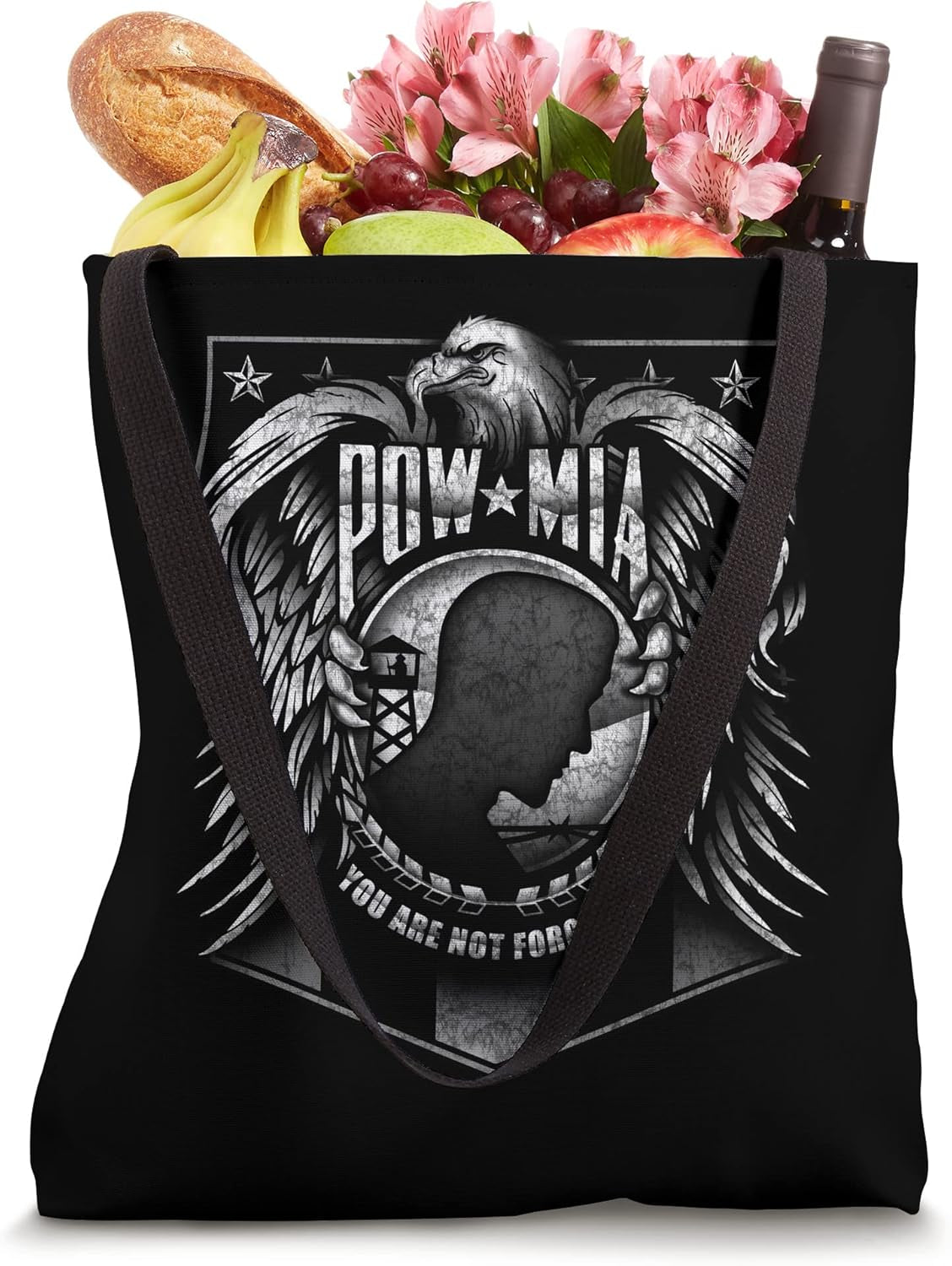 US Military POW MIA You Are Not Forgotten Shield with Eagle Tote Bag