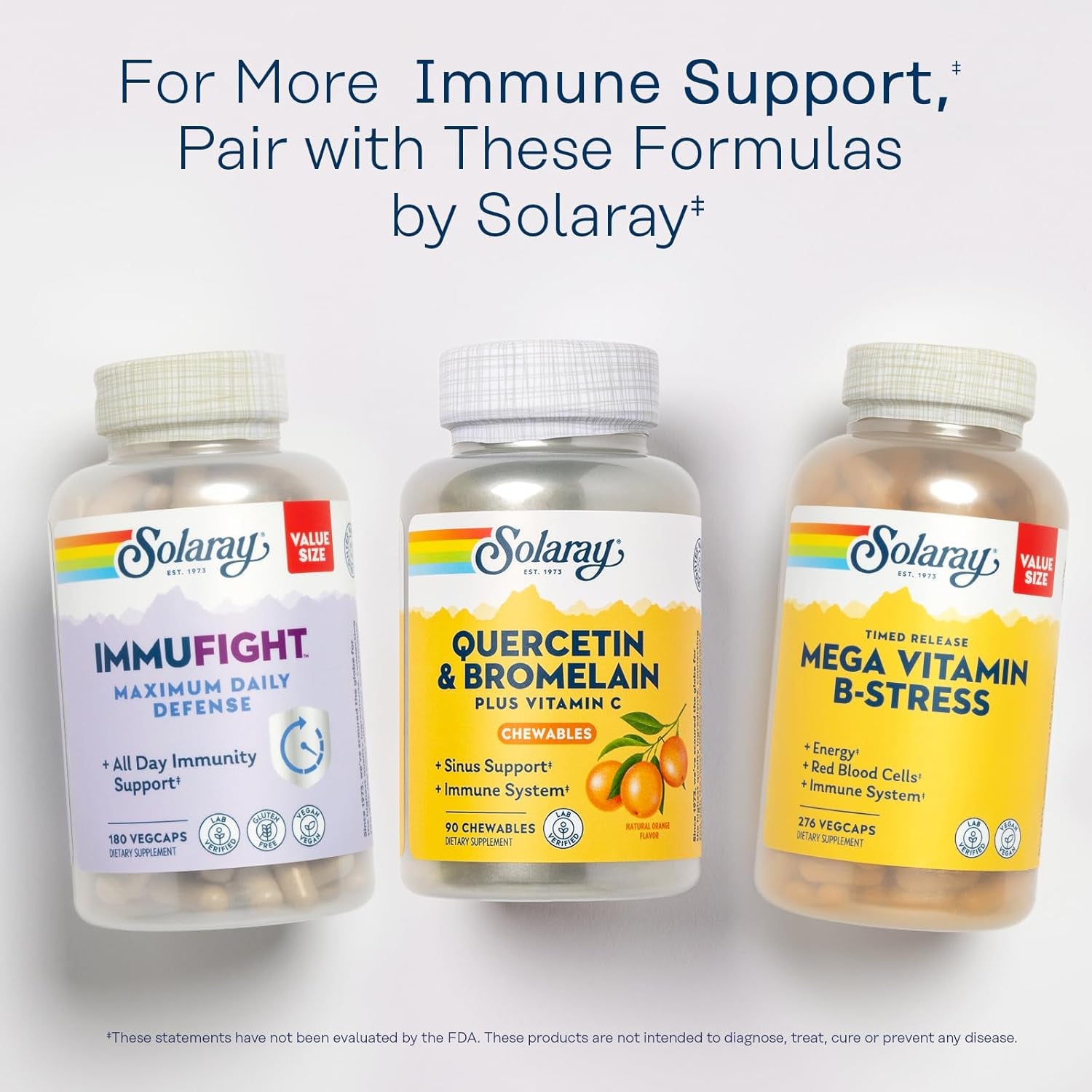 SOLARAY Quercetin with Bromelain and Vitamin C Chewables - Immune Support Supplement - Immune Defense and Heart Health Complex with 1250Mg Vit C, Natural Orange Flavor, 60-Day Guarantee, 30 Serv, 90Ct