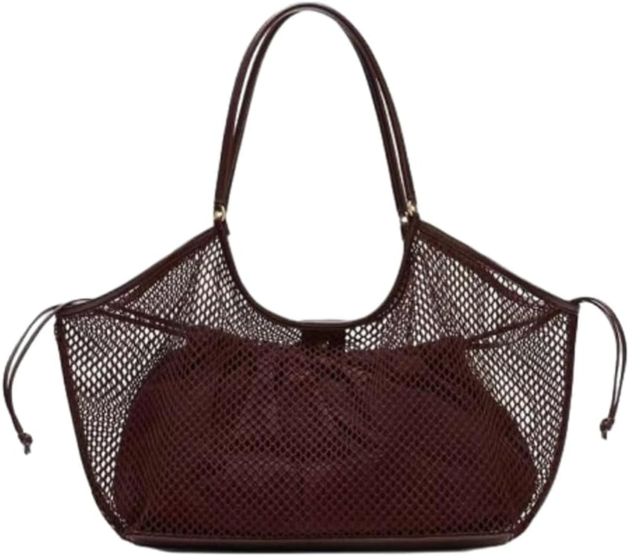Crochet Tote Bag Women 2025 Summer Trendy Mesh Beach Bags Knitted Shoulder Purse Large Handbags Picnic Vacation