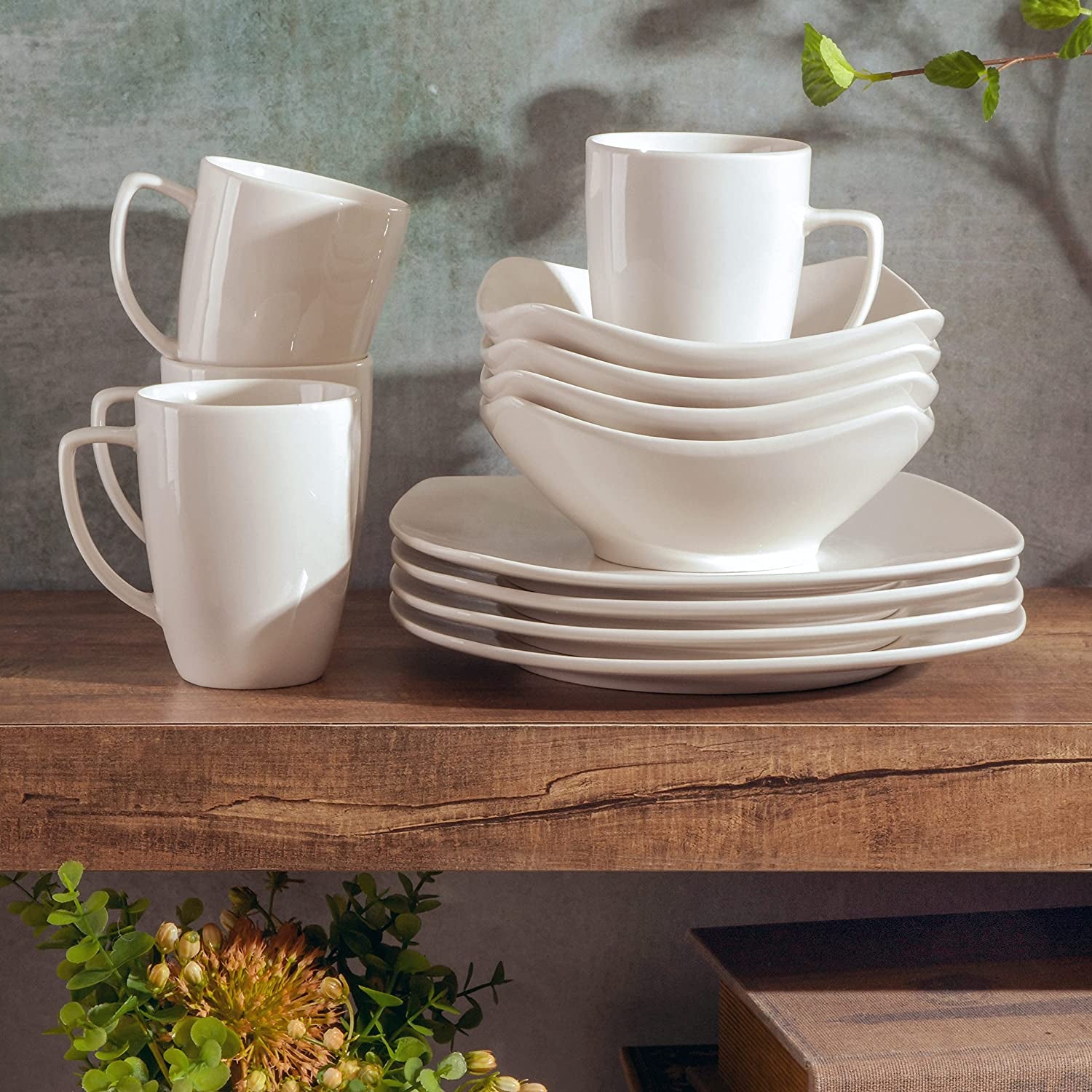 (12Pcs) Gibson Home Amelia Court Porcelain Chip and Scratch Resistant Dinnerware