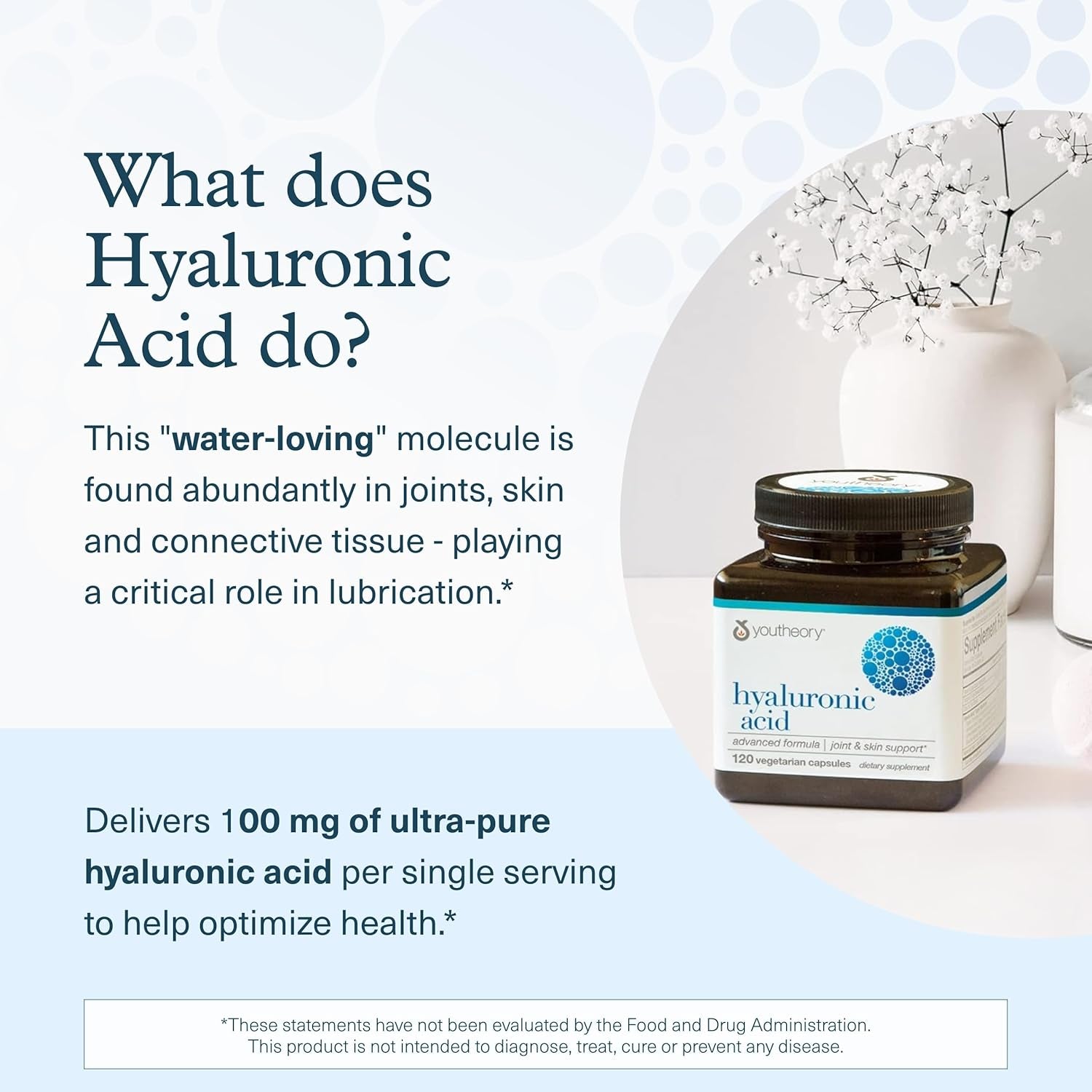 Youtheory Hyaluronic Acid Advanced Formula - Joint Support Supplement with Boswellia Extract* - Skin Health Supplement - Dairy, Soy & Gluten Free - 120 Vegetarian Capsules