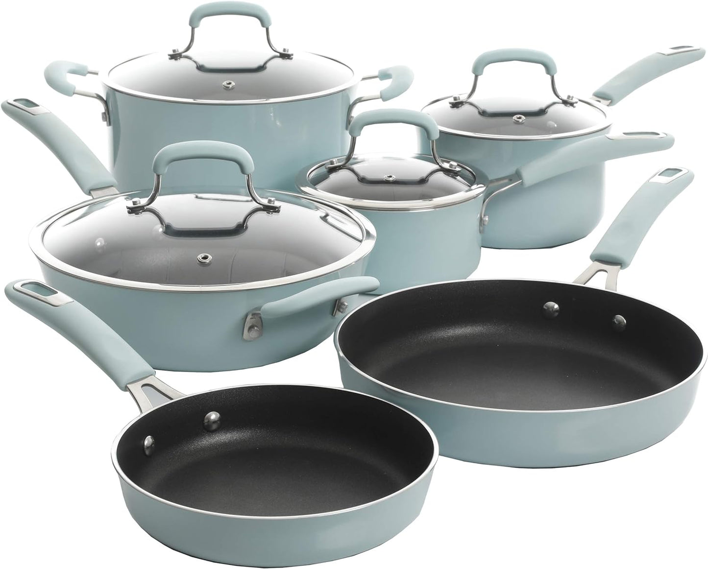 Kenmore Elite Andover Nonstick Platinum Forged Aluminum Cookware Set, 10-Piece, Glacier Blue