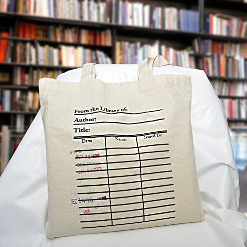 Universal Zone Library Card Tote Bag with Vintage Due Date Stamps, Book Lover Canvas Bag, Literary Handbag, Reusable Book Tote