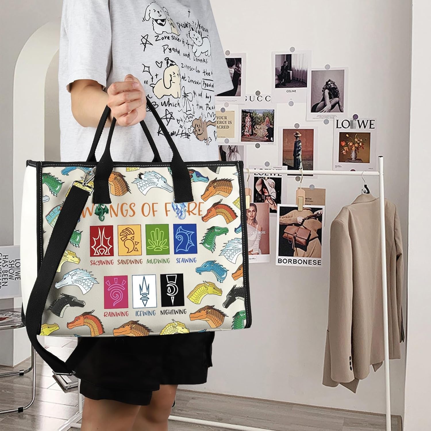 FOTAP Wings Novel Dragon Tote Bag Dragon Tribes for Dragon Lovers Darkstalker Shoulder Bag WOF Inspire Gift