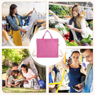 Pink Checkered Tote Bag for Women Large Corduroy Canvas Tote Bag Teacher Crossbody Bag for Office Travel College