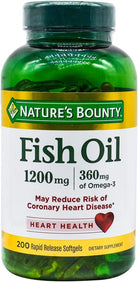 Nature'S Bounty Fish Oil, Supports Heart Health, 1200 Mg, Rapid Release Softgels, 200 Ct