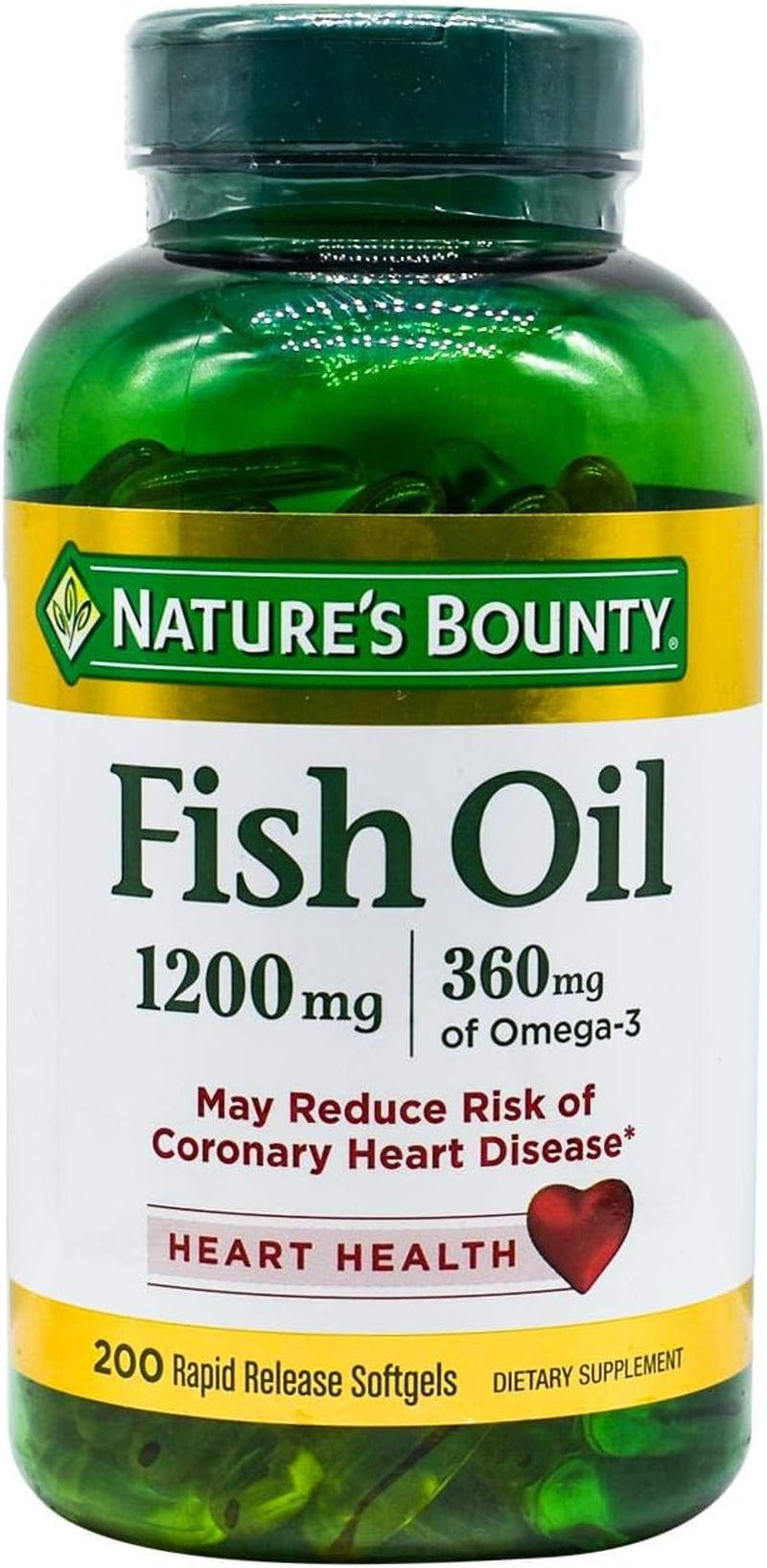 Nature'S Bounty Fish Oil, Supports Heart Health, 1200 Mg, Rapid Release Softgels, 200 Ct