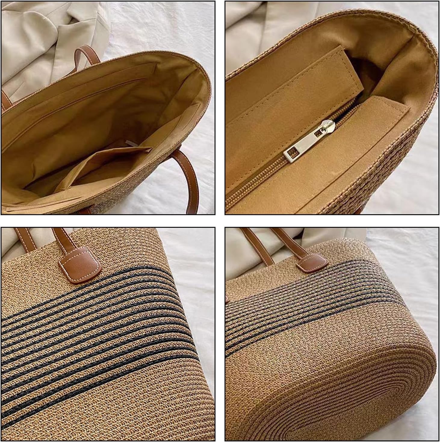 Straw Beach Bag for Women Summer Shoulder Bucket Handbag Straw Tote Bag Woven Shoulder Purses