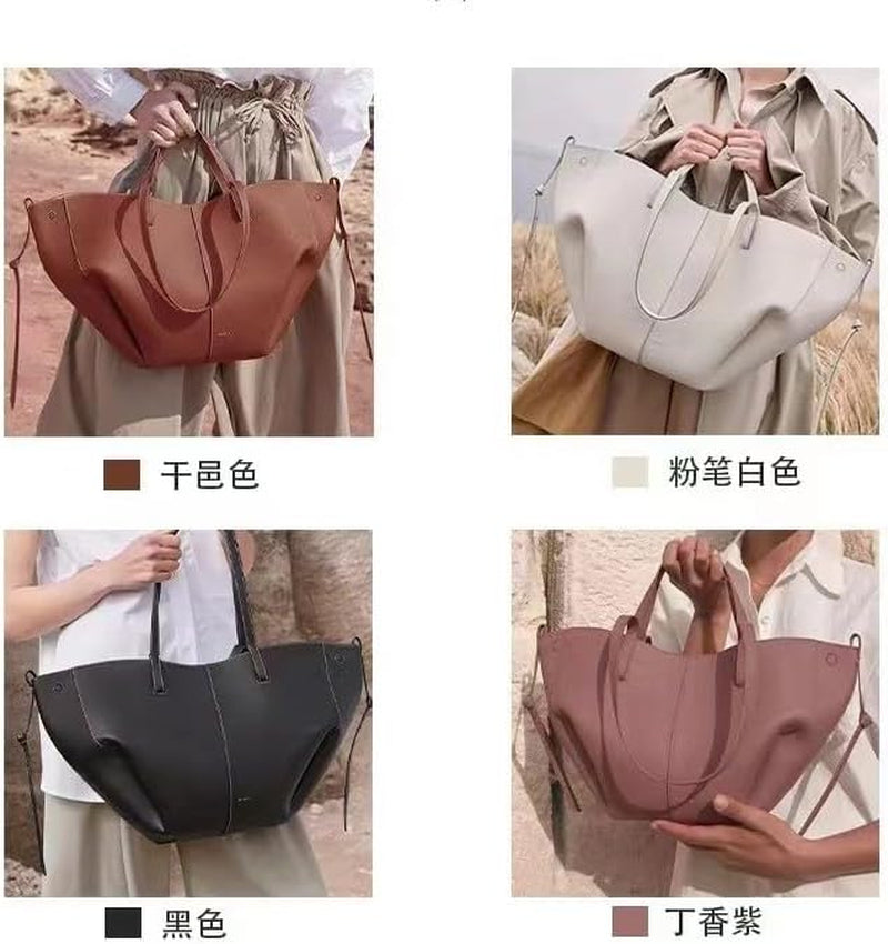 Wing Cyme Cowhide Bucket Tote Bag - Large Capacity Commuting