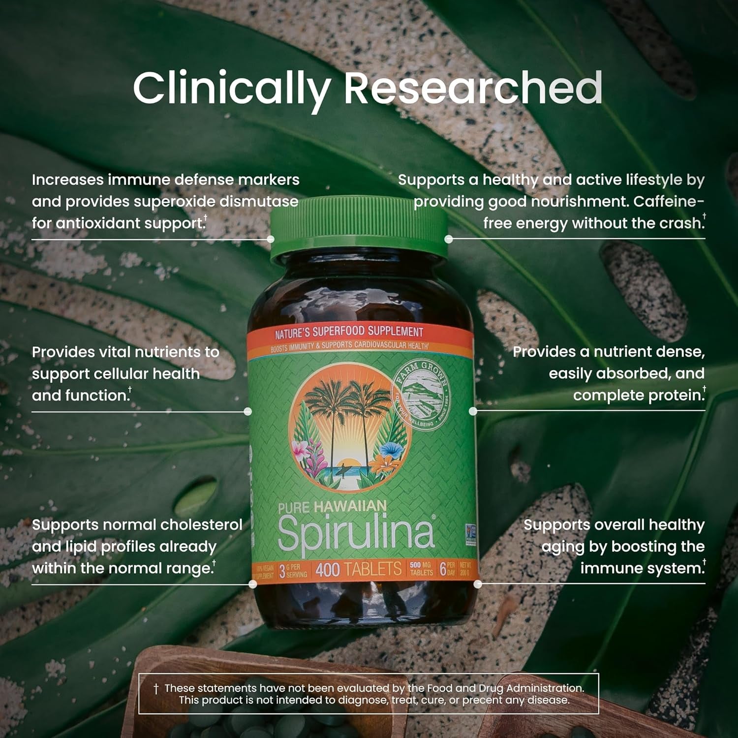 Nutrex Hawaii, Pure Hawaiian Spirulina 500 Mg, Vegan, Supports Immune System, Heart, Cells and Energy, 400 Tablets