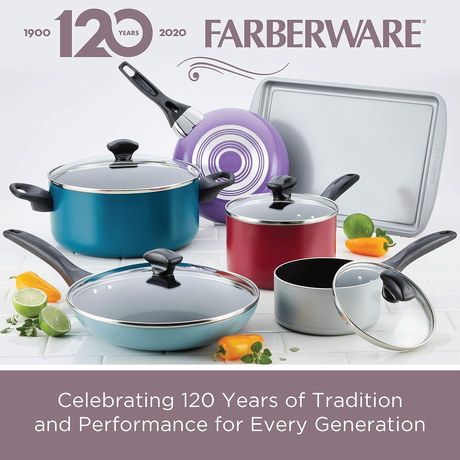 Farberware Dishwasher Safe Nonstick Cookware Pots and Pans Set, 15 Piece, Pewter