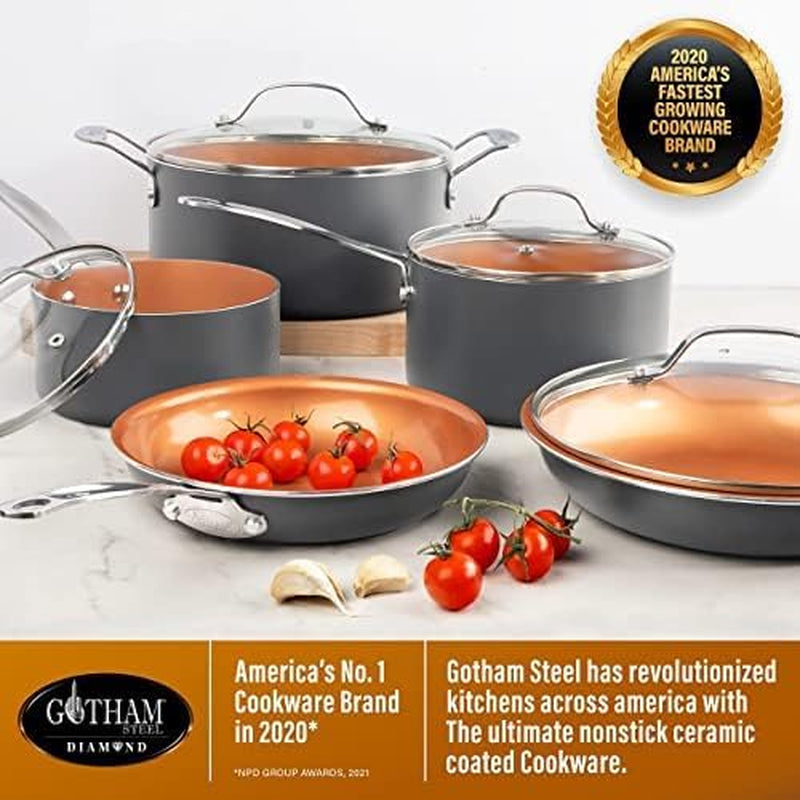 Gotham Steel 20 Pc Pots and Pans Set, Bakeware Set, Ceramic Cookware Set for Kitchen, Long Lasting Non Stick Pots and Pans Set with Lids Dishwasher / Oven Safe, Non Toxic-Copper