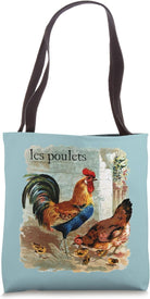 Vintage Chickens Rooster Art Les Poulets French Language Tote Bag