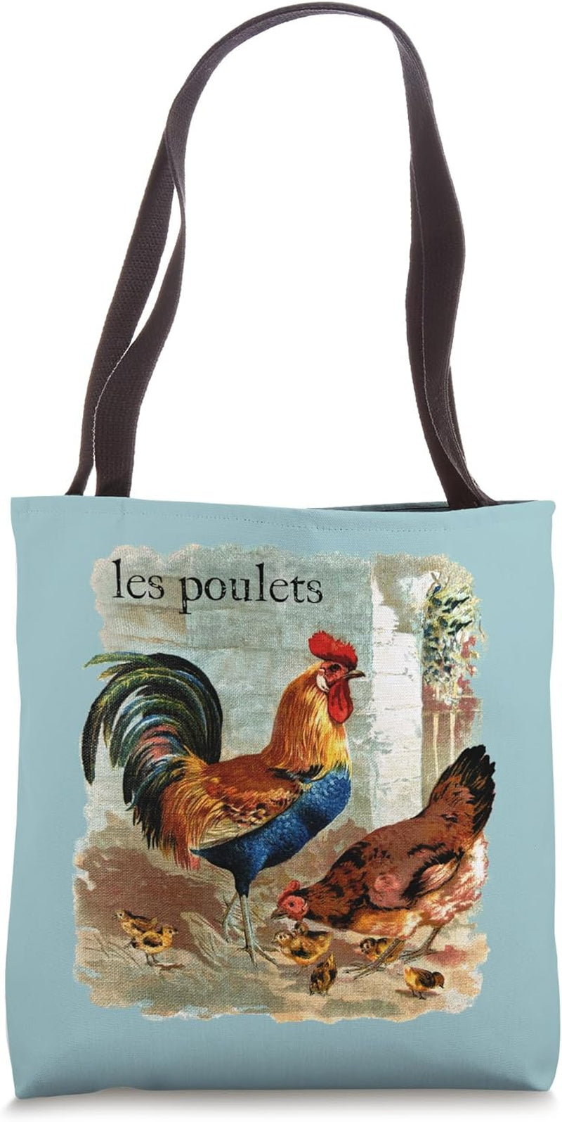 Vintage Chickens Rooster Art Les Poulets French Language Tote Bag