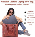 17-Inch Large Leather Tote Bag for Women Genuine Brown Leather Laptop Bag with Zipper Professional Briefcase, Computer Tote for Work, Business, Travel, & Daily Use