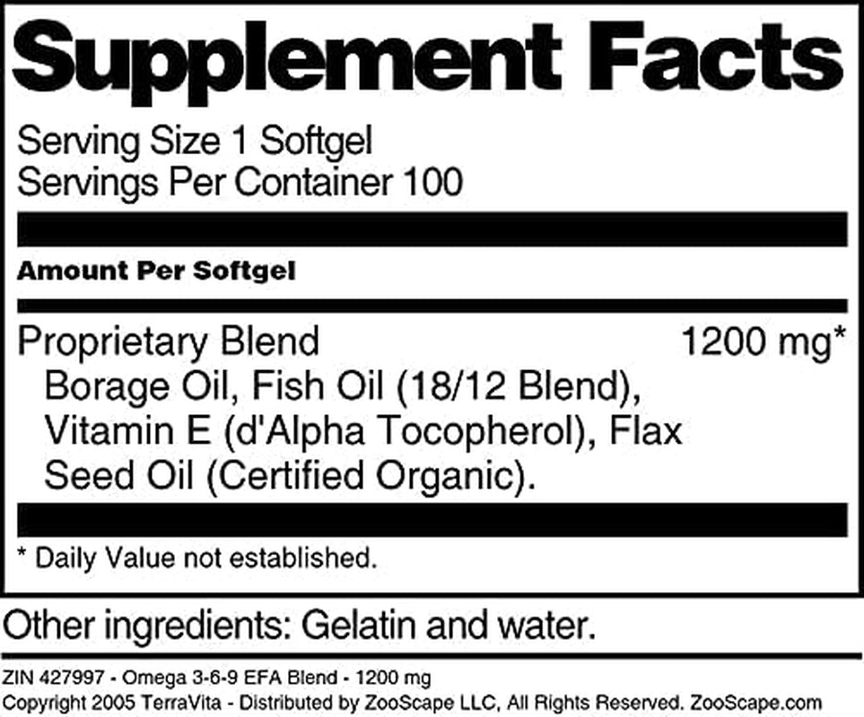 Omega 3-6-9 EFA Blend - 1200 Mg (100 Softgels, ZIN: 427997)