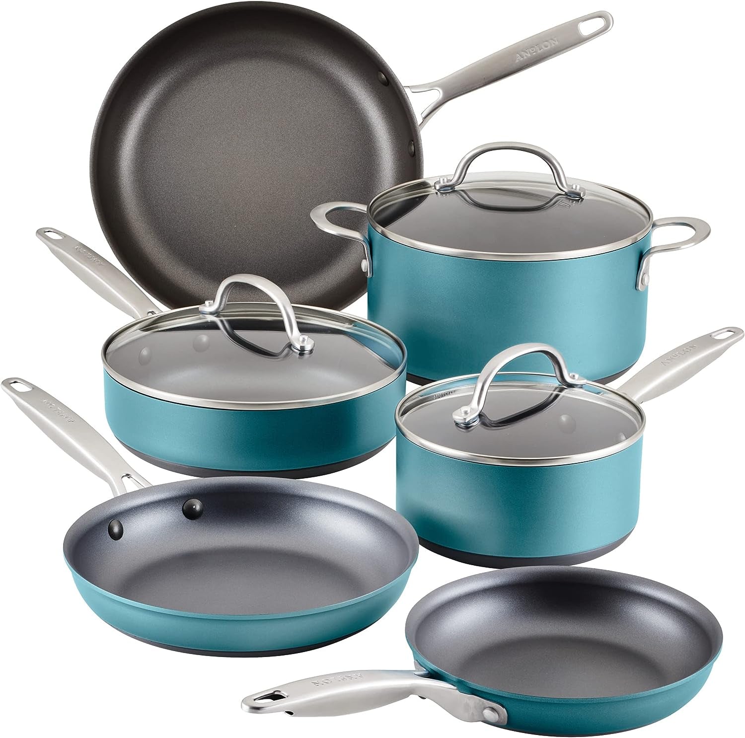 Anolon Achieve Hard Anodized Nonstick Cookware Pots and Pans Set, 9 Piece - Teal