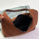 Suede Leather Hobo Bags for Women- Slouchy Tote Bag Brown Suede Fall Bag Hobo Shoulder Purse with Zipper