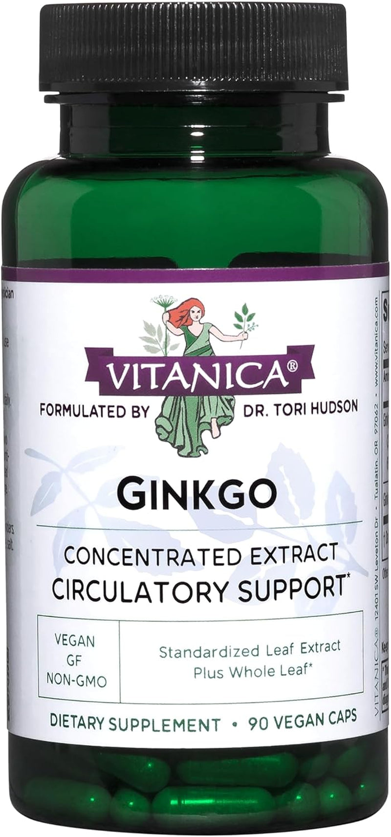 Vitanica Ginkgo - Brain Health Supplement - Supports Blood Flow & Circulation in Women & Men - Herbal Supplement That Uses Ginkgo Extract & Leaf - Lady - 90 Capsules