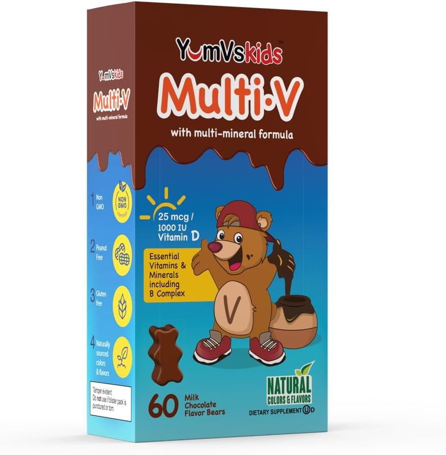 YUM-V'S - Kids Multivitamin Chewable Chocolate Bears - Multivitamin for Kids Supplement - 16 Vitamins & Minerals - Vitamins Including D, Zinc, C, B Complex & More, 60 Count Pack of 1
