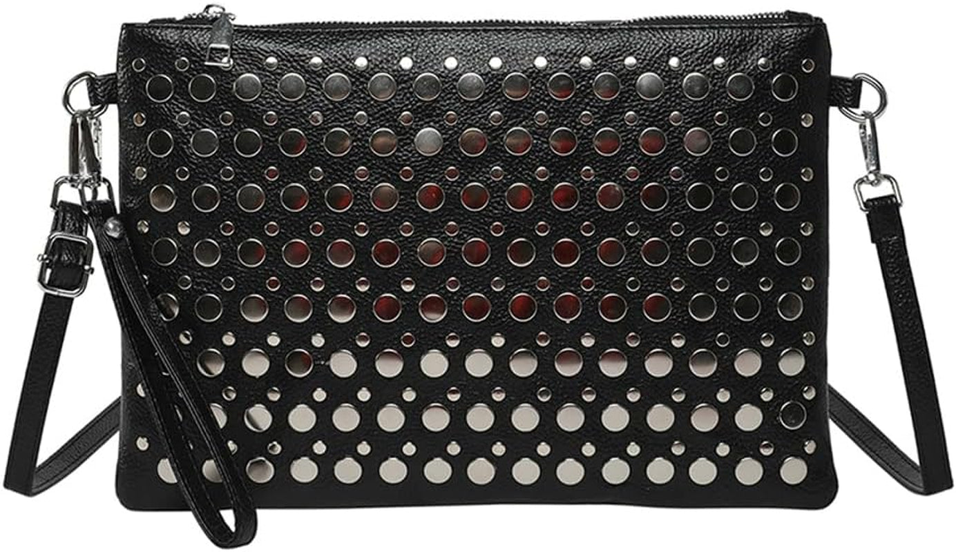 Y2K Crescent Crossbody Purse Women 90S PU Leather Trendy Studded Shoulder Satchels Hobo Bags Punk Underarm Tote Handbag