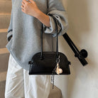 Bowling Bag Purse Retro PU Leather Bowler Bags with Charm Shoulder Handbag Vintage Elegant Purses for Women Girls