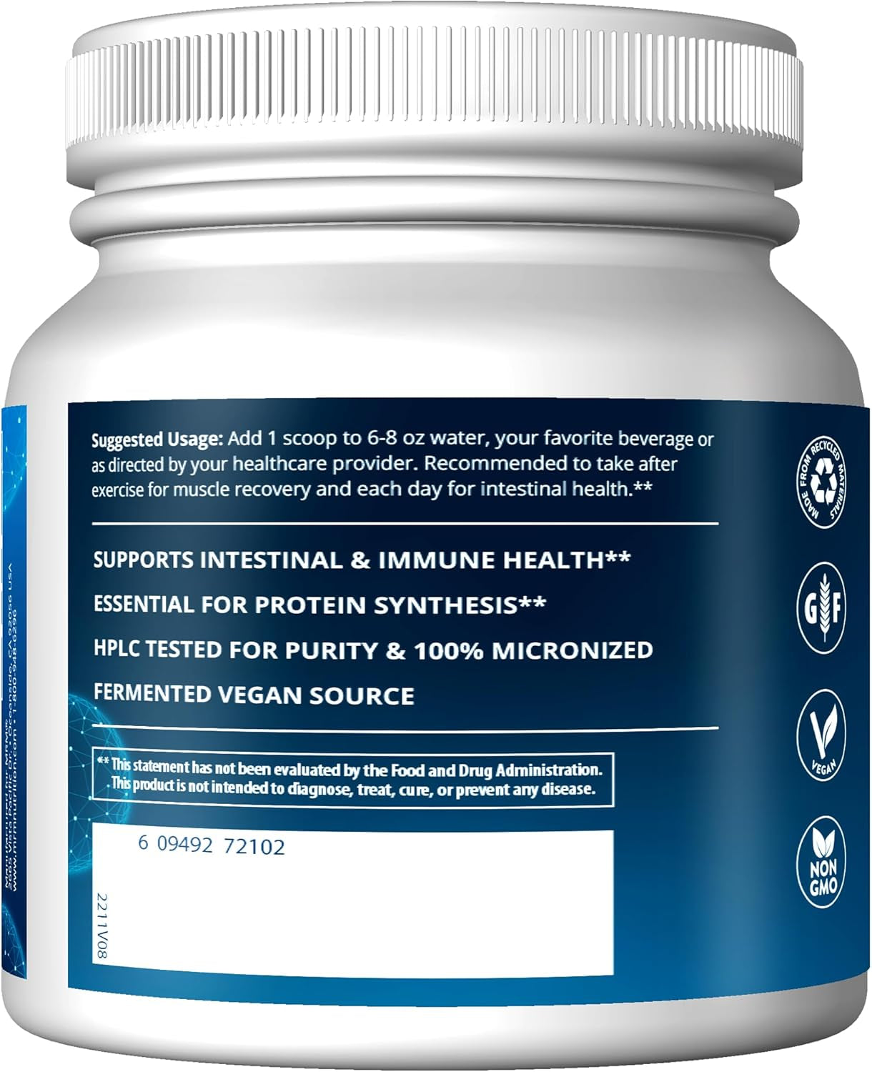MRM Nutrition L-Glutamine | 5000Mg | Recovery | Amino Acid | Muscle Support | Immune + Gut Health | Fermented | 100 Servings