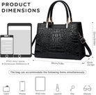 Women'S PU Leather Black Handbag - Crocodile Texture Tote Bag for Women with Top Handles and Adjustable Shoulder Strap, Stylish Satchel for Daily Use and Work